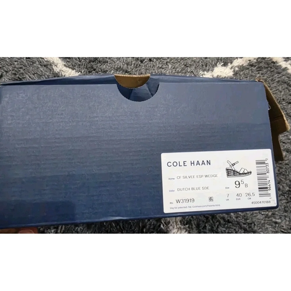 Cole Haan Crysta Blue l Leather Wedge Sandals New Size 9.5B